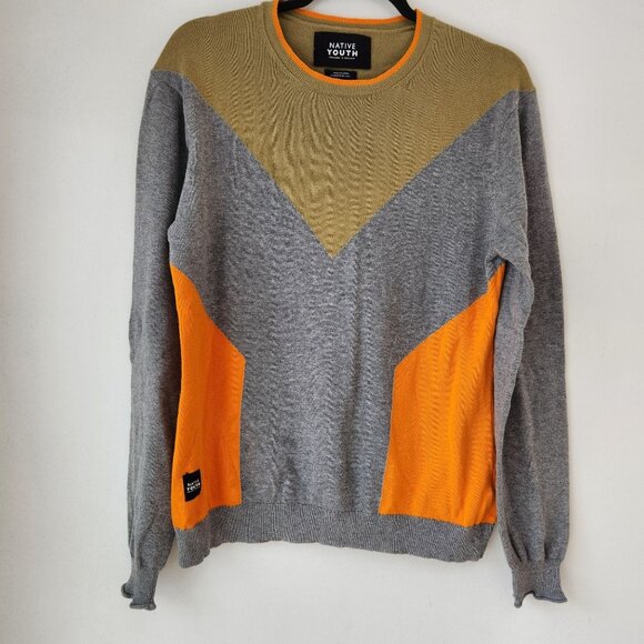 Native Youth Men's V-Neck Sweater 100% Cotton Colorblocked Career Men's S - Picture 1 of 5